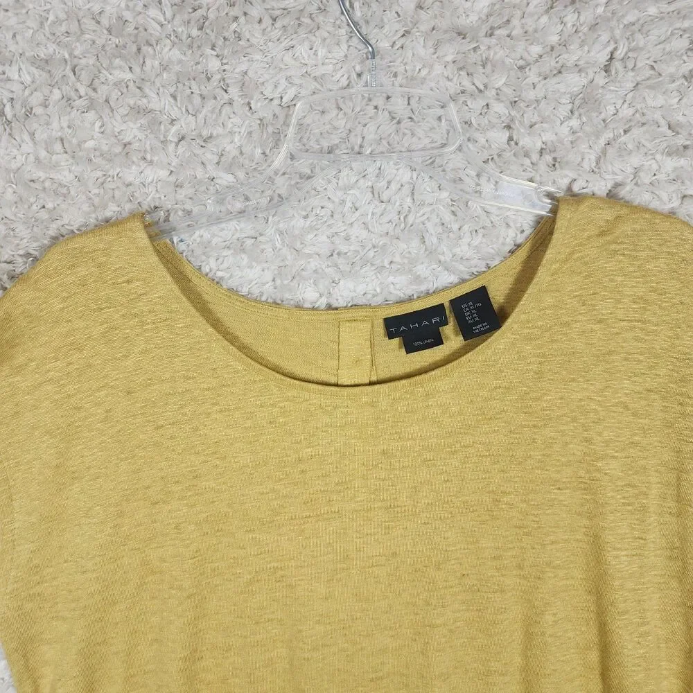 Tahari Shirt Womens XL Button Back Cap Sleeve Summer Top Linen Blouse Sleeveless